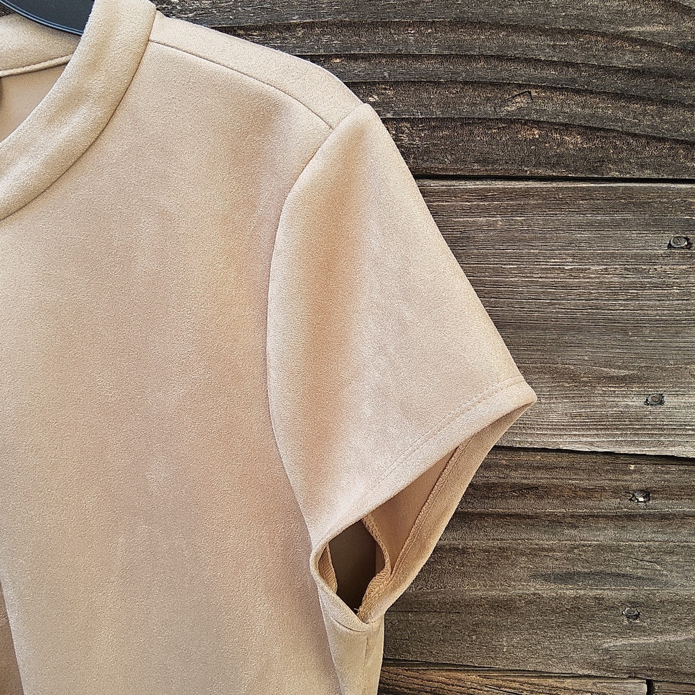 Andrew Marc Beige Suede Zip-Front Dress Size 16 - Picture 6 of 11